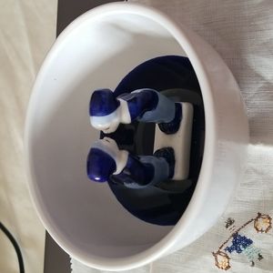 Rare Amsterdam marked Dutch import kissing figurines  glazed delft bowl